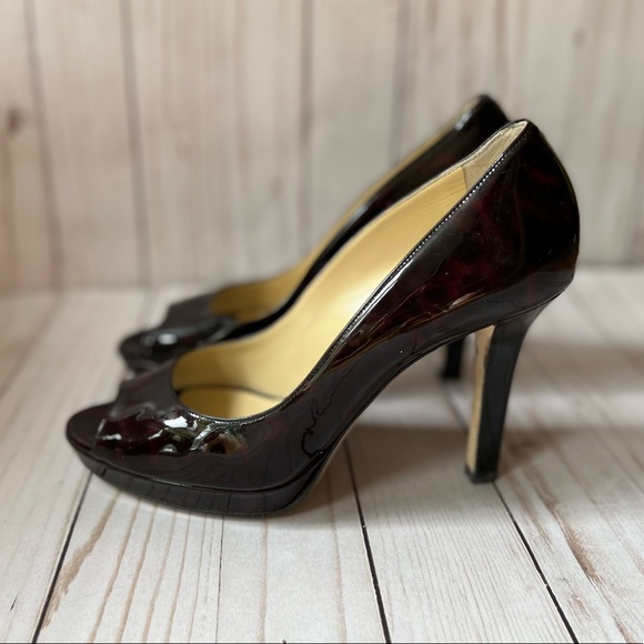 Authentic Jimmy Choo Patent Leather Open Peep Toe Platform Heels - Picture 2 of 7